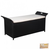 VID fekete polyrattan tárolópad párnával 138 cm