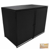 VID fekete rattan dupla tároló gurulós kukához 148 x 80 x 111 cm