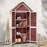 VID kávészínű tömör fenyőfa kerti szerszámtároló 89 x 52,5 x 175 cm