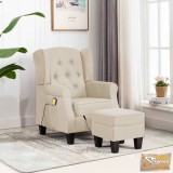 VID krémszínű szövet masszázsfotel lábzsámollyal