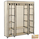 VID krémszínű szövet ruhásszekrény tárolórekeszekkel 150x45x176 cm