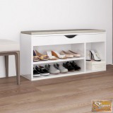 VID magasfényű fehér forgácslap cipőtároló pad párnával 104x30x49cm