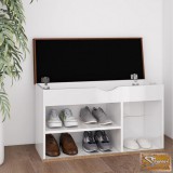 VID magasfényű fehér forgácslap cipőtároló pad párnával 80 x 30 x 47 cm