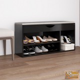 VID magasfényű fekete cipőtároló pad párnával 104 x 30 x 49 cm