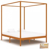 VID mézbarna tömör fenyőfa baldachinos ágykeret 160 x 200 cm