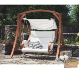 Vid modern és exkluzív fa hintaágy napernyővel bézs