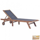 VID összecsukható tömör tíkfa és textilén napozóágy kerekekkel