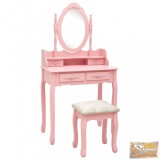 VID rózsaszín császárfa fésülködőasztal-szett ülőkével 75x69x140 cm