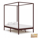 VID sötétbarna tömör fenyőfa baldachinos ágykeret 120 x 200 cm