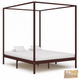 VID sötétbarna tömör fenyőfa baldachinos ágykeret 180 x 200 cm