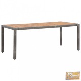VID szürke polyrattan és tömör akácfa kerti asztal 190 x 90 x 75 cm