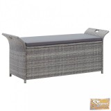 VID szürke polyrattan tárolópad párnával 138 cm