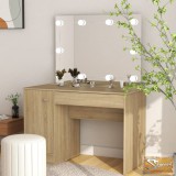 VID tölgyszínű led-es mdf sminkasztal 110 x 55 x 145 cm