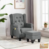 VID világosszürke szövet masszázsfotel lábzsámollyal