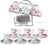 Vidám kerámia kávés szett, 6 db-os