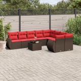 vidaXL 10 db barna polyrattan kerti kanapégarnitúra párnákkal