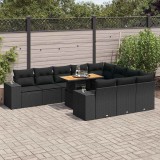 vidaXL 10 részes fekete polyrattan akácfa kerti ülőgarnitúra párnákkal