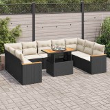 vidaXL 10 részes fekete polyrattan akácfa kerti ülőgarnitúra párnákkal