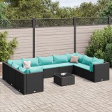 vidaXL 10 részes fekete polyrattan kerti ülőgarnitúra párnákkal