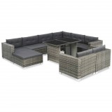 vidaXL 10-részes szürke polyrattan kerti bútorszett párnákkal