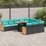 vidaXL 11 részes fekete polyrattan akácfa kerti ülőgarnitúra párnákkal