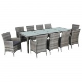 vidaXL 11 részes szürke polyrattan kültéri étkezőgarnitúra párnával