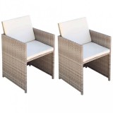 vidaXL 2 db bézs polyrattan kerti szék hát- és ülőpárnával