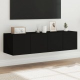 vidaXL 2 db fekete falra szerelhető TV-szekrény LED-del 60x35x31 cm