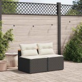 vidaXL 2 db fekete polyrattan karfa nélküli kerti kanapé párnákkal