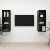 vidaXL 2 db magasfényű fekete forgácslap fali TV-szekrény