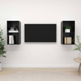 vidaXL 2 db magasfényű fekete forgácslap fali tv-szekrény