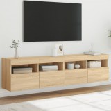 vidaXL 2 db sonoma tölgy színű fali TV-szekrény LED-del 80x30x40 cm