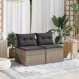 vidaXL 2 db szürke polyrattan karfa nélküli kerti kanapé párnákkal