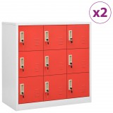 vidaXL 2 db világosszürke-piros acél zárható szekrény 90x45x92,5cm