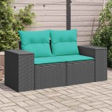 vidaXL 2 személyes fekete polyrattan kerti kanapé párnával