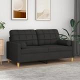 vidaXL 2 személyes fekete szövet kanapé díszpárnákkal 140 cm