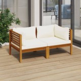 vidaXL 2 személyes tömör akácfa kerti kanapé krémszínű párnával