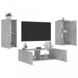vidaXL 3 darab betonszürke falra szerelhető TV-szekrény LED-del