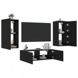 vidaXL 3 darab fekete falra szerelhető TV-szekrény LED-del