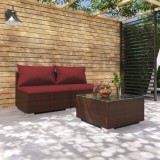vidaXL 3 részes barna polyrattan kerti ülőgarnitúra párnákkal