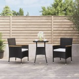 vidaXL 3 részes fekete polyrattan kerti bisztrógarnitúra párnákkal