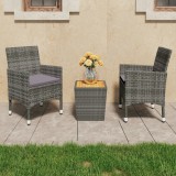 vidaXL 3 részes szürke polyrattan és akácfa bisztrószett