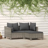 vidaXL 3 részes szürke polyrattan kerti ülőgarnitúra párnákkal