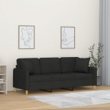 vidaXL 3 személyes fekete szövet kanapé díszpárnákkal 180 cm