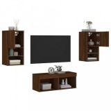 vidaXL 4 darab barna tölgyszínű falra szerelhető TV-szekrény LED-del
