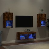 vidaXL 4 darab füstös tölgy színű falra szerelhető TV-szekrény LED-del