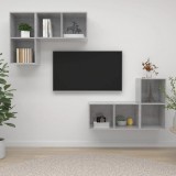 vidaXL 4 db betonszürke forgácslap falra szerelhető TV-szekrény
