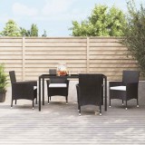 vidaXL 4 db fekete polyrattan kerti szék párnákkal