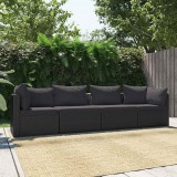 vidaXL 4-részes fekete polyrattan kerti ülőgarnitúra párnákkal