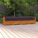vidaXL 4 személyes tömör akácfa kerti kanapé párnákkal
